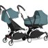 Детска количка за близнаци BABYZEN YOYO² CONNECT, двойна, с бяла рамка, цветен пакет и кош за носене Aqua - 1