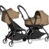 Детска количка за близнаци BABYZEN YOYO² CONNECT, двойна, с черна рамка, цветен пакет и кош за носене Toffee - 1