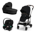 Детска количка Cybex Melio 3 в 1, ново издание, ултра лека, с кош за кош и кора Aton S2 - Moon Black - 1