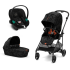 Детска количка Cybex Melio Street 3 в 1, ново издание, ултра лека, с количка и кора Aton S2 - Real Black - 1