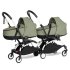 Детска количка за близнаци BABYZEN YOYO² CONNECT 2 в 1, двойна, с бяла рамка, кош и пакет цвят Olive - 1