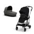 Carucior 2 in 1 Cybex Melio Moon Black pentru copii, ultrausor, cu landou Soho Grey, editie limitata - 1