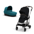 Carucior 2 in 1 Cybex Melio Moon Black pentru copii, ultrausor, cu landou River Blue, editie limitata - 1