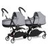 Детска количка за близнаци BABYZEN YOYO² CONNECT 2 в 1, двойна, с бяла рамка, кош и цветен пакет Stone - 1
