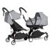Детска количка за близнаци BABYZEN YOYO² CONNECT, двойна, с бяла рамка, цветен пакет и кош за носене Stone - 1