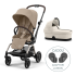 Pachet 2 in 1 Cybex Gold Eezy S Twist+ 2, 360° cu landou si adaptori cadou, Almond Beige - 1