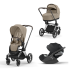 Carucior 3 in 1 pentru copii Cybex Priam 4.0, cu landou si scoica Cloud T Plus - Cozy Beige cu cadru Chrome Brown - 1
