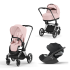 Carucior 3 in 1 pentru copii Cybex Priam 4.0, cu landou si scoica Cloud T Plus - Peach Pink cu cadru Chrome Black - 1
