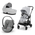 Carucior 3 in 1 Cybex Melio Carbon pentru copii, modern, cu landou si scoica Cloud G Plus, Fog Grey - 1
