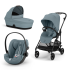 Carucior 3 in 1 Cybex Melio Carbon pentru copii, modern, cu landou si scoica Cloud G Plus, Stormy Blue - 1
