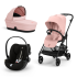 Carucior 3 in 1 Cybex Melio Carbon pentru copii, modern, cu landou si scoica Cloud G Plus, Candy Pink - 1