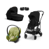 Cybex Melio Carbon Детска количка 3 в 1, модерна, с кош за носене и черупка Aton S2, Magic Black с Nature Green - 1