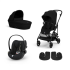 Carucior 3 in 1 Cybex Melio Carbon pentru copii, modern, cu landou si scoica Cloud G Plus, Magic Black  - 1