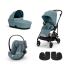 Carucior 3 in 1 Cybex Melio Carbon pentru copii, modern, cu landou si scoica Cloud G Plus, Stormy Blue - 1