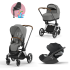 Carucior 3 in 1 pentru copii Cybex Priam 4.0, cu landou si scoica Cloud T Plus - Mirage Grey cu cadru Chrome Brown - 1