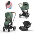 Carucior 3 in 1 pentru copii Cybex Priam 4.0, cu landou si scoica Cloud T Plus - Leaf Green cu cadru Chrome Brown - 1