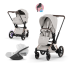 Carucior 3 in 1 pentru copii Cybex E-Priam Style, cu landou si scoica Cloud T Plus, City Grey cu cadru Rosegold - 1