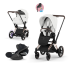 Carucior 3 in 1 pentru copii Cybex E-Priam Style, cu landou si scoica Cloud T Plus, Off White cu cadru Rosegold - 1