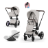 Carucior 3 in 1 pentru copii Cybex E-Priam Style, cu landou si scoica Cloud T Plus, City Grey cu cadru Chrome - 1