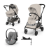Carucior 4 in 1 Cybex Melio Carbon pentru copii, cu landou, scoica auto Cloud G si baza G, Dune Grey - 1