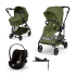Carucior 4 in 1 Cybex Melio Carbon pentru copii, cu landou, scoica auto Cloud G si baza G, Moss Green - 1