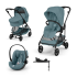 Carucior 4 in 1 Cybex Melio Carbon pentru copii, cu landou, scoica auto Cloud G si baza G, Stormy Blue - 1