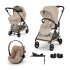 Παιδικό καρότσι Cybex Melio Carbon 4 σε 1, με πορτ-μπεμπέ, κάθισμα αυτοκινήτου Cloud G και βάση G, Almond Beige - 1