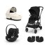 Cybex Melio Carbon Детска количка 3 в 1, модерна, с кош за носене и черупка Cloud G Plus, Canvas White - 1