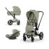 Carucior 3 in 1 pentru copii Cybex Priam Style, cu landou si scoica Cloud T Plus, Sage Green cu cadru Chrome - 1