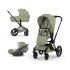 Carucior 3 in 1 pentru copii Cybex Priam Style, cu landou si scoica Cloud T Plus, Sage Green cu cadru Matt Black - 1