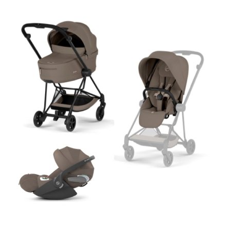 Carucior 3 in 1 pentru copii Cybex Mios Comfort, premium, cu scoica Cloud T Plus, Coconut Brown cu cadru Matt Black
