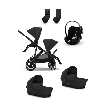 Carucior 3 in 1 pentru copii Cybex Gazelle S cu a doua unitate sport, 2 landouri si 2 scoici auto Cloud G3 Plus, Moon Black