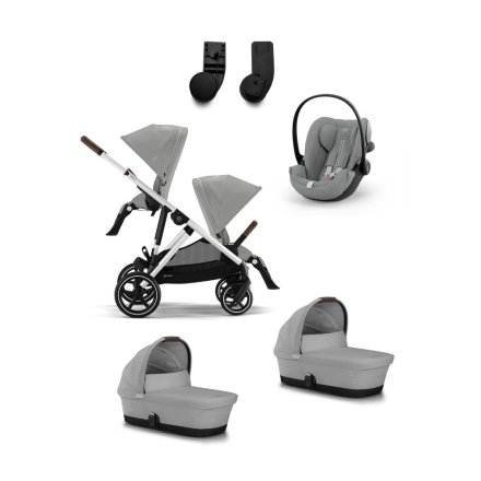 Carucior 3 in 1 pentru copii Cybex Gazelle S cu a doua unitate sport, 2 landouri si 2 scoici auto Cloud G3 Plus, Stone Grey