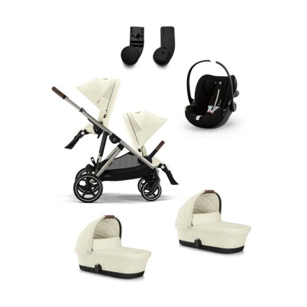 Cybex Gazelle S 3-в-1 количка с втора спортна част, 2 коша за новородено и 2 столчета за кола Cloud G3 Plus, цвят Seashell Beige