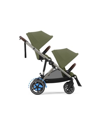 Carucior sport dublu pentru copii Cybex e-Gazelle S cu a doua unitate sport inclusa, electric, Moss Green cu cadru Taupe