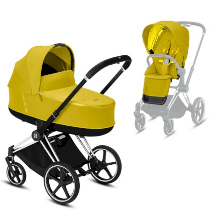 Carucior pentru copii Cybex Platinum - Priam 3.0 - 2 in 1 sport premium Mustard Yellow / cadru Chrome cu detalii negre