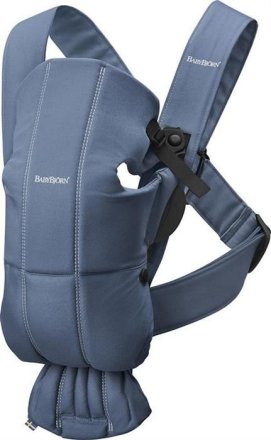 BabyBjorn Мини кош за новородено, памучен, анатомичен с множество позиции - Vintage Indigo