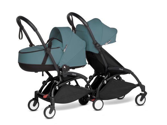 BABYZEN YOYO² CONNECT Καρότσι για Δίδυμα με Μαύρο Σκελετό, Πορτ-μπεμπέ & Aqua Color Pack