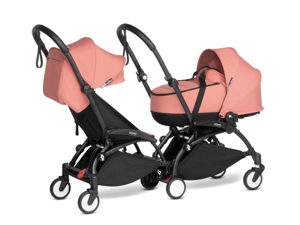 BABYZEN YOYO² CONNECT Διπλό Καρότσι για Δίδυμα με Μαύρο Σκελετό, Πακέτο Χρώματος & Πορτ-μπεμπέ Ginger