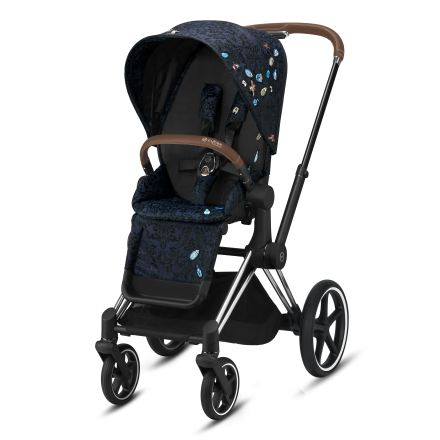 Carucior 3 in 1 pentru copii Cybex Priam 4.0 Jewels of Nature, cu landou, scoica auto Cloud T si cadru Chrome Brown