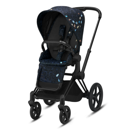 Carucior 3 in 1 pentru copii Cybex Priam 4.0 Jewels of Nature, cu landou, scoica auto Cloud T si cadru Matt Black