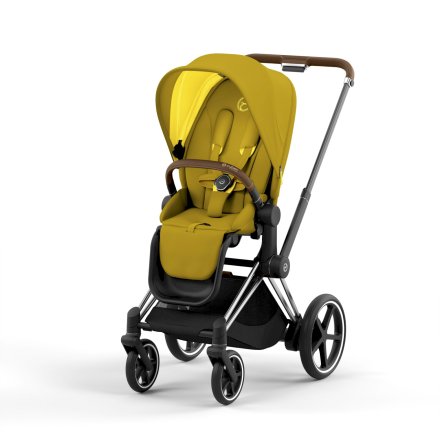 Carucior sport pentru copii Cybex Platinum e-Priam, inovativ electric, premium - Mustard Yellow cu cadru Chrome Brown