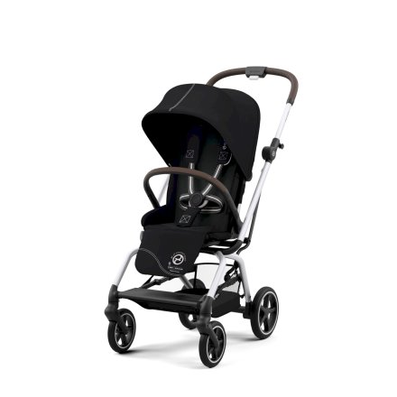 Детска спортна количка Cybex Gold Eezy S Twist+ 2, 360°, големи колела - Moon Black със сребриста рамка