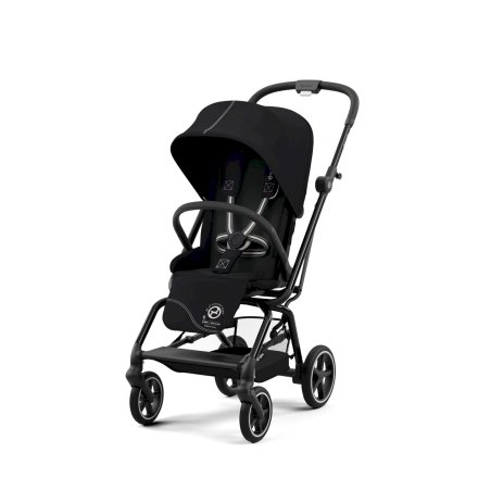 Детска спортна количка Cybex Gold Eezy S Twist+ 2, 360°, големи колела - Moon Black с черна рамка