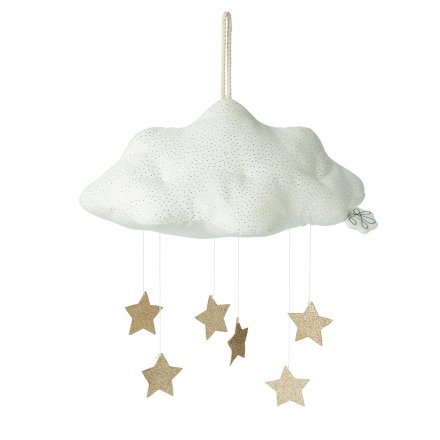 Accesoriu pentru camera copilului Picca Loulou - Nor decorativ alb cu stelute aurii 34 cm