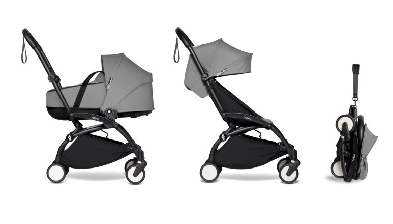Детска количка BABYZEN YOYO² 2 в 1, черна рамка, с кош и сив пакет