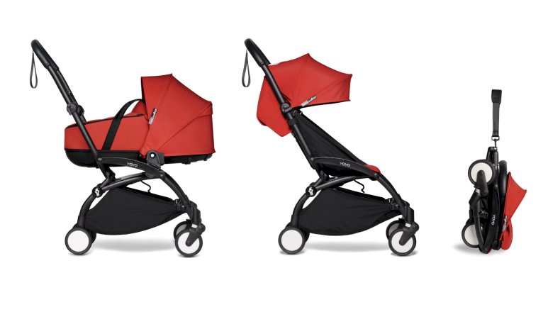 Детска количка BABYZEN YOYO² 2 в 1, черна рамка, с кош и пакет Червен цвят