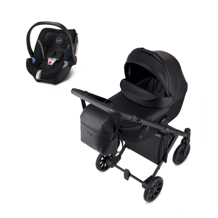 Бебешка количка Anex E/ Тип 3 в 1 в екологична кожа New Edition Noir Black с черупка Cybex Aton 5