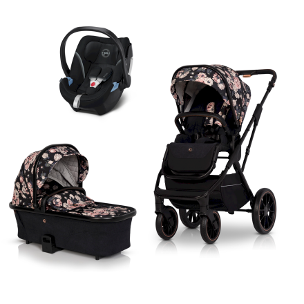 Детска количка 3 в 1 Cavoe Axo Style, удобна, premium edition, с кош за кош и кора Cybex Aton 5 - La Rose