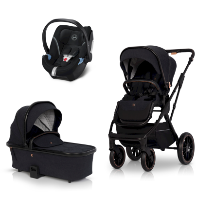 Детска количка 3 в 1 Cavoe Axo Style, удобна, premium edition, с кош и кора Cybex Aton 5 - Meteorite